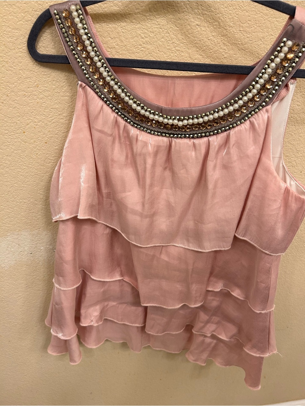 Dress Barn Pink Beaded Tiered Ruffle Camisole